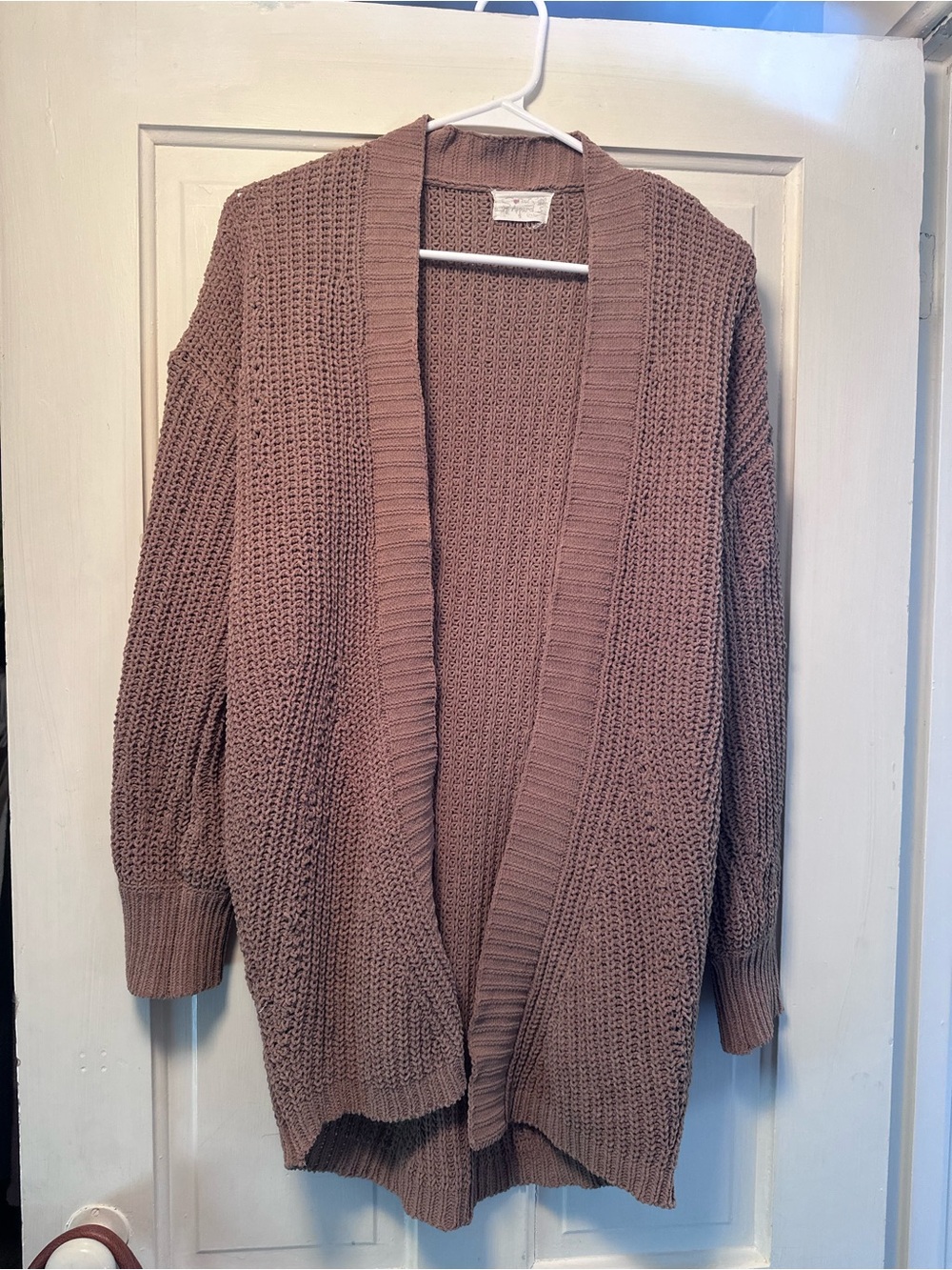 Poof! Open-Front Chunky Knit Cardigan in Mauve Taupe